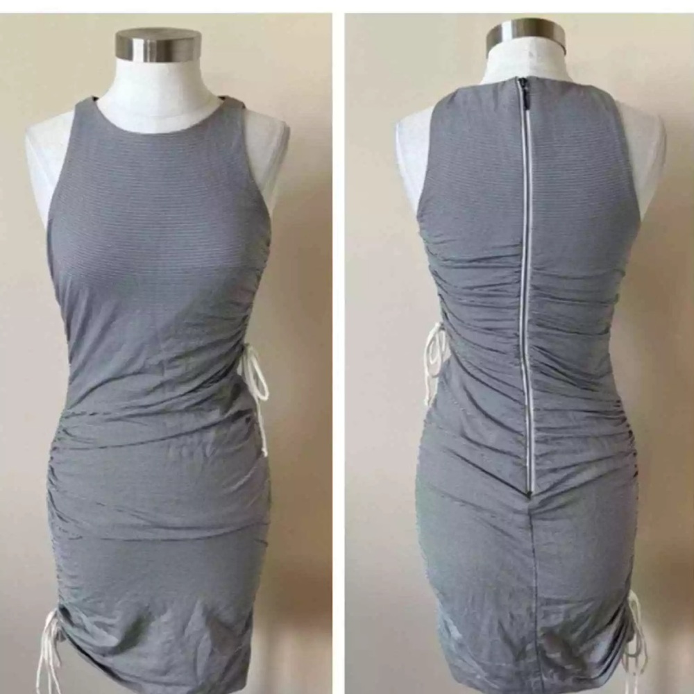 Nicole Miller Collection Ruched black striped dress